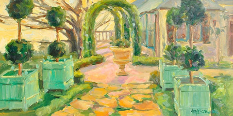 Villa Walkway White Modern Wood Framed Art Print with Double Matting by Stevens, Allayn