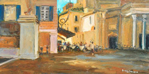 Roman Dining White Modern Wood Framed Art Print with Double Matting by Stevens, Allayn