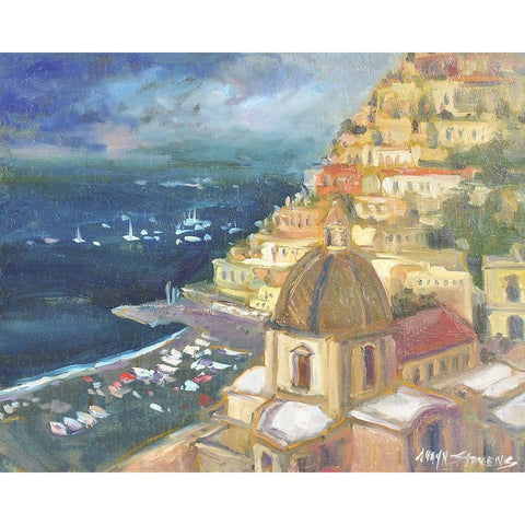 Lovely Coastal View Black Modern Wood Framed Art Print with Double Matting by Stevens, Allayn