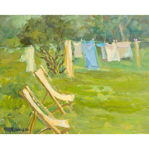 French Hanging Laundry White Modern Wood Framed Art Print by Stevens, Allayn
