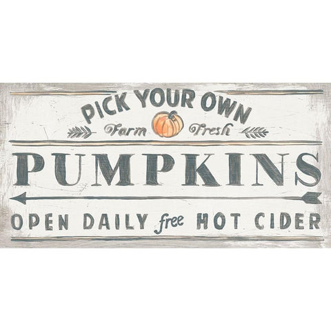 Pumpkin Picking Signs I White Modern Wood Framed Art Print by Vess, June Erica