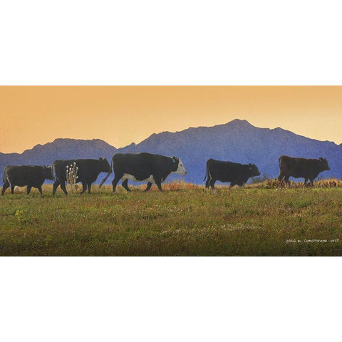 Five Cows in a Row Black Modern Wood Framed Art Print by Vest, Chris