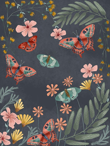 Butterfly Night II White Modern Wood Framed Art Print with Double Matting by Moore, Regina