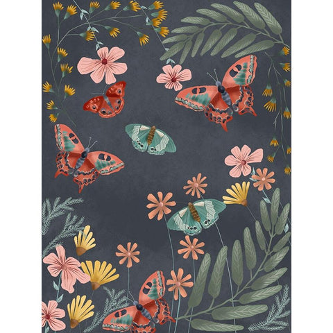 Butterfly Night II Black Modern Wood Framed Art Print with Double Matting by Moore, Regina