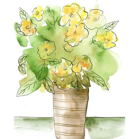 Yellow Bouquet II Black Modern Wood Framed Art Print with Double Matting by Moore, Regina