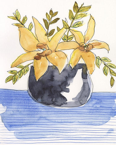 Ochre Blooms I White Modern Wood Framed Art Print with Double Matting by Moore, Regina