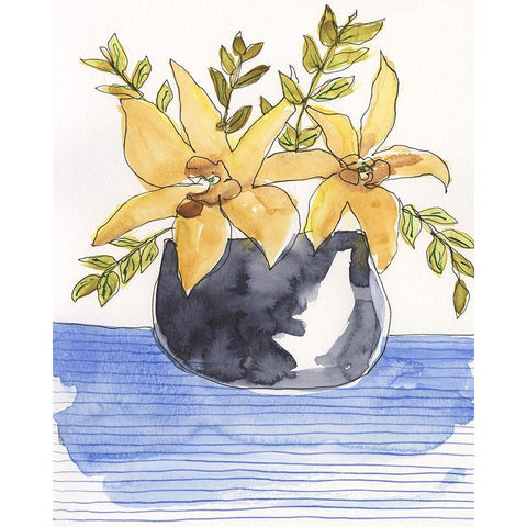 Ochre Blooms I Black Modern Wood Framed Art Print with Double Matting by Moore, Regina