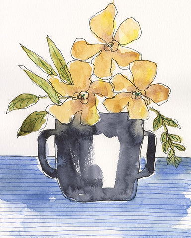 Ochre Blooms II Black Ornate Wood Framed Art Print with Double Matting by Moore, Regina