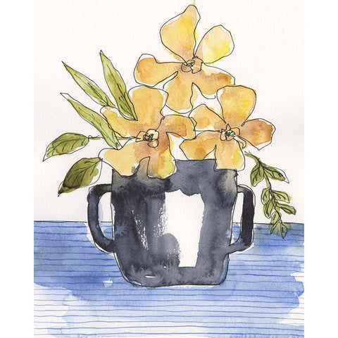 Ochre Blooms II Black Modern Wood Framed Art Print by Moore, Regina