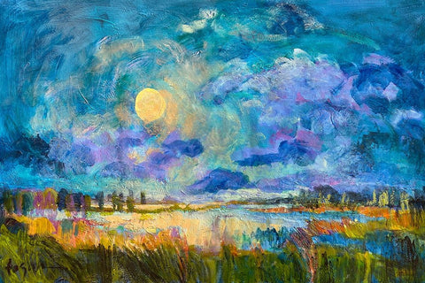 Moon Rising White Modern Wood Framed Art Print with Double Matting by Fagan, Dorothy