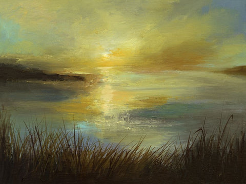 Dawn On The Lake White Modern Wood Framed Art Print with Double Matting by Finch, Sheila