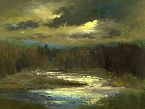 Dusk On The River Black Ornate Wood Framed Art Print with Double Matting by Finch, Sheila