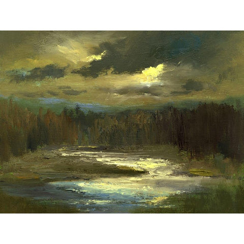 Dusk On The River Black Modern Wood Framed Art Print with Double Matting by Finch, Sheila