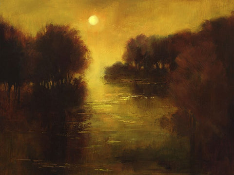 River Glow White Modern Wood Framed Art Print with Double Matting by Finch, Sheila