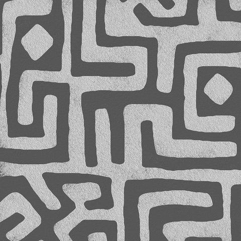 Square Decorative Batik  V Black Modern Wood Framed Art Print by Saunders, Alonzo