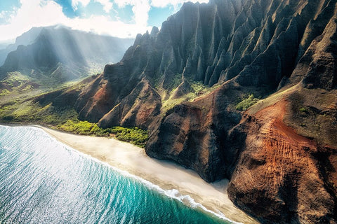 Na Pali Light I White Modern Wood Framed Art Print with Double Matting by Head, Danny