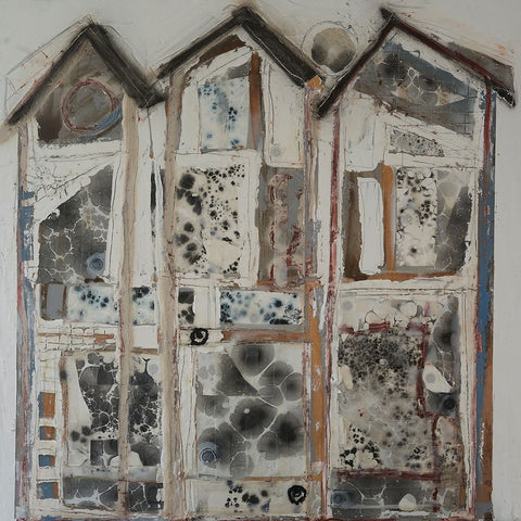 Bee Houses II Black Ornate Wood Framed Art Print with Double Matting by Ferrell, Erin McGee