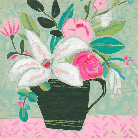 Cottage Petals I Black Modern Wood Framed Art Print by Vess, June Erica