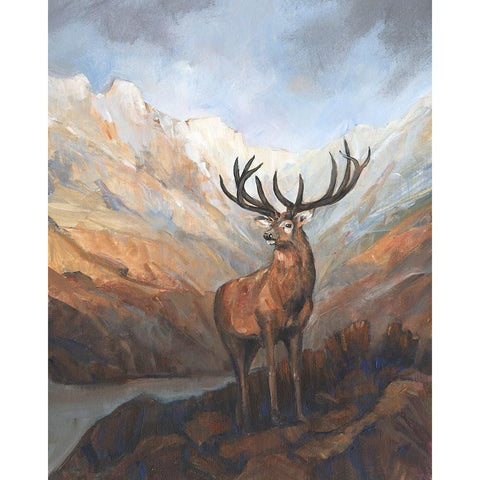 Great Stag in Mountains I White Modern Wood Framed Art Print by OToole, Tim