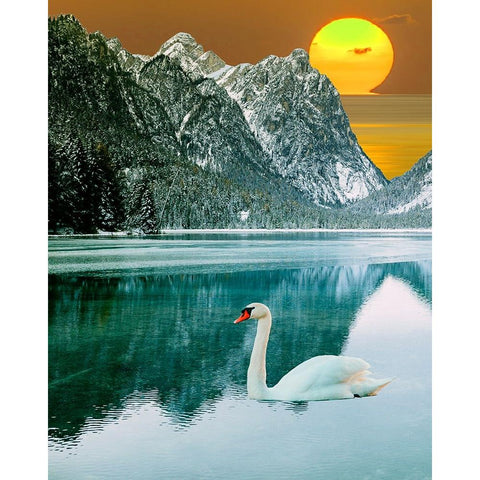 Swan at Dawn I Gold Ornate Wood Framed Art Print with Double Matting by Wang, Melissa