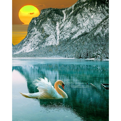 Swan at Dawn II Gold Ornate Wood Framed Art Print with Double Matting by Wang, Melissa