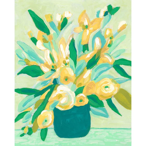 Mint And Sunshine Bouquet I Black Modern Wood Framed Art Print with Double Matting by Vess, June Erica