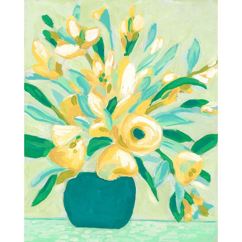 Mint And Sunshine Bouquet II Black Modern Wood Framed Art Print with Double Matting by Vess, June Erica