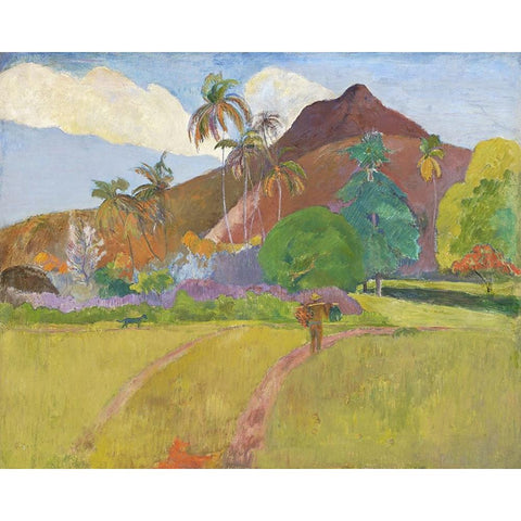 Tahitian Landscape White Modern Wood Framed Art Print by Gauguin, Paul