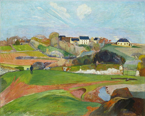 Landscape at Le Pouldu White Modern Wood Framed Art Print with Double Matting by Gauguin, Paul