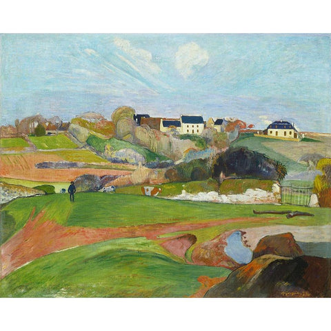 Landscape at Le Pouldu White Modern Wood Framed Art Print by Gauguin, Paul