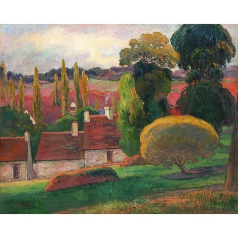 A Farm in Brittany White Modern Wood Framed Art Print by Gauguin, Paul