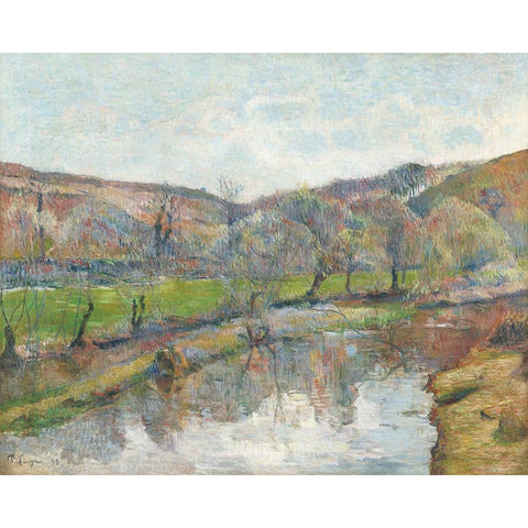 Brittany Landscape White Modern Wood Framed Art Print by Gauguin, Paul