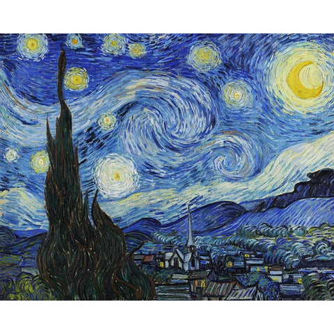 Starry Night White Modern Wood Framed Art Print by Van Gogh, Vincent