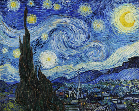 Starry Night White Modern Wood Framed Art Print with Double Matting by Van Gogh, Vincent