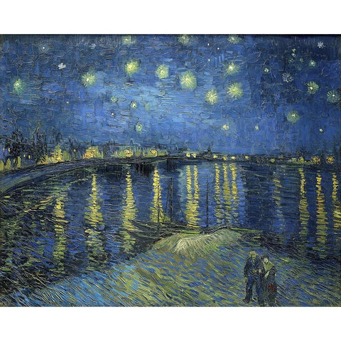 Starry Night Over the Rhone Black Modern Wood Framed Art Print with Double Matting by Van Gogh, Vincent