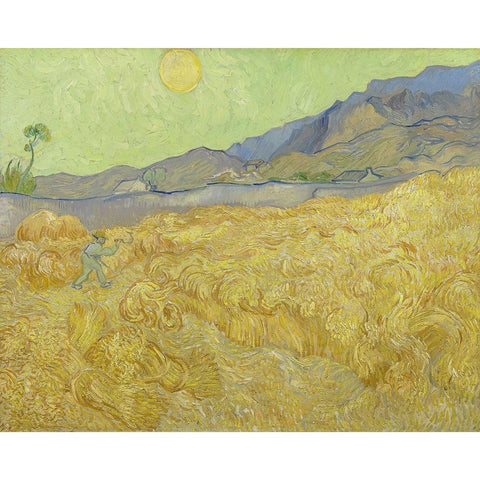 Wheatfield with a reaper Gold Ornate Wood Framed Art Print with Double Matting by Van Gogh, Vincent