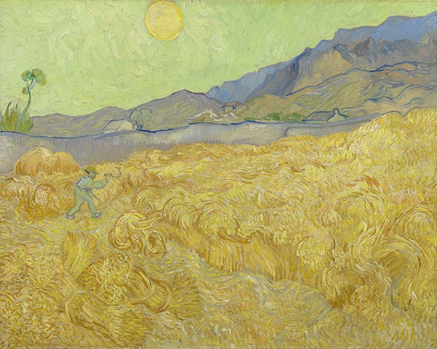 Wheatfield with a reaper Black Ornate Wood Framed Art Print with Double Matting by Van Gogh, Vincent