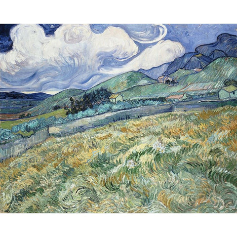 Landscape from Saint-Remy Black Modern Wood Framed Art Print with Double Matting by Van Gogh, Vincent