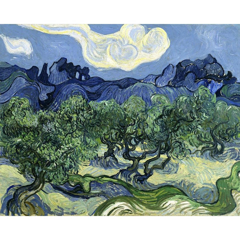 Olive Trees with the Alpilles in the Background Gold Ornate Wood Framed Art Print with Double Matting by Van Gogh, Vincent