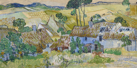 Farms near Auvers Black Ornate Wood Framed Art Print with Double Matting by Van Gogh, Vincent