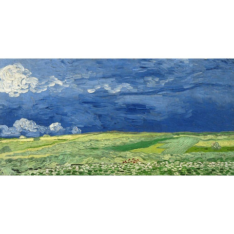 Wheatfield under thunderclouds Black Modern Wood Framed Art Print with Double Matting by Van Gogh, Vincent