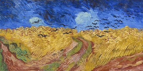 Wheatfield with Crows White Modern Wood Framed Art Print with Double Matting by Van Gogh, Vincent