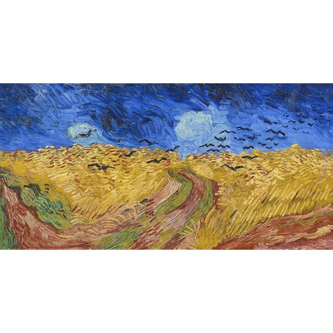 Wheatfield with Crows Gold Ornate Wood Framed Art Print with Double Matting by Van Gogh, Vincent