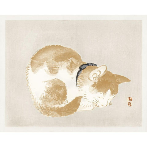 Kono Bairei Cat II White Modern Wood Framed Art Print by Vision Studio