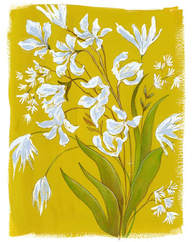 White Blooms in Yellow Field I Black Ornate Wood Framed Art Print with Double Matting by Marr, Laura