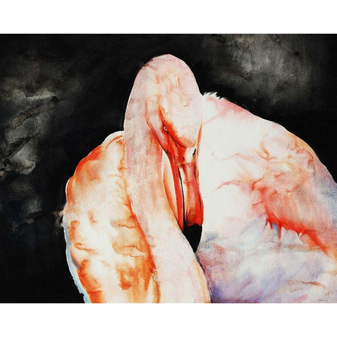 Flamingo Down Black Modern Wood Framed Art Print by Edmunds, Sydney