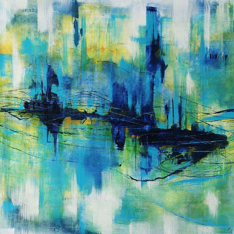 Rush Hour Blues White Modern Wood Framed Art Print with Double Matting by Schicker, Joshua