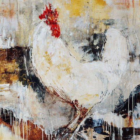 Cockerel Black Ornate Wood Framed Art Print with Double Matting by Maas, Jodi