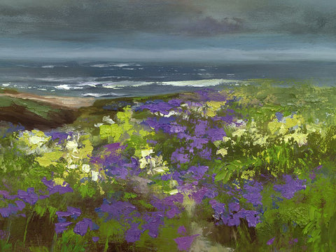 Cliffside Flowers White Modern Wood Framed Art Print with Double Matting by Finch, Sheila