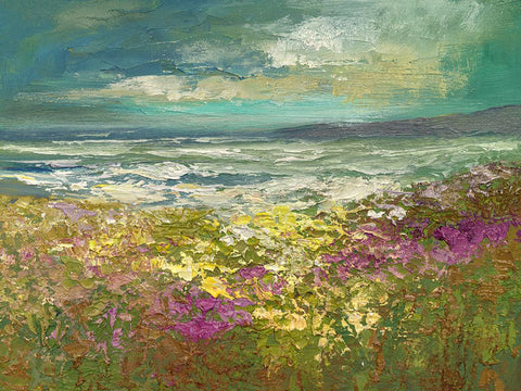 Bayside Flowers Black Ornate Wood Framed Art Print with Double Matting by Finch, Sheila